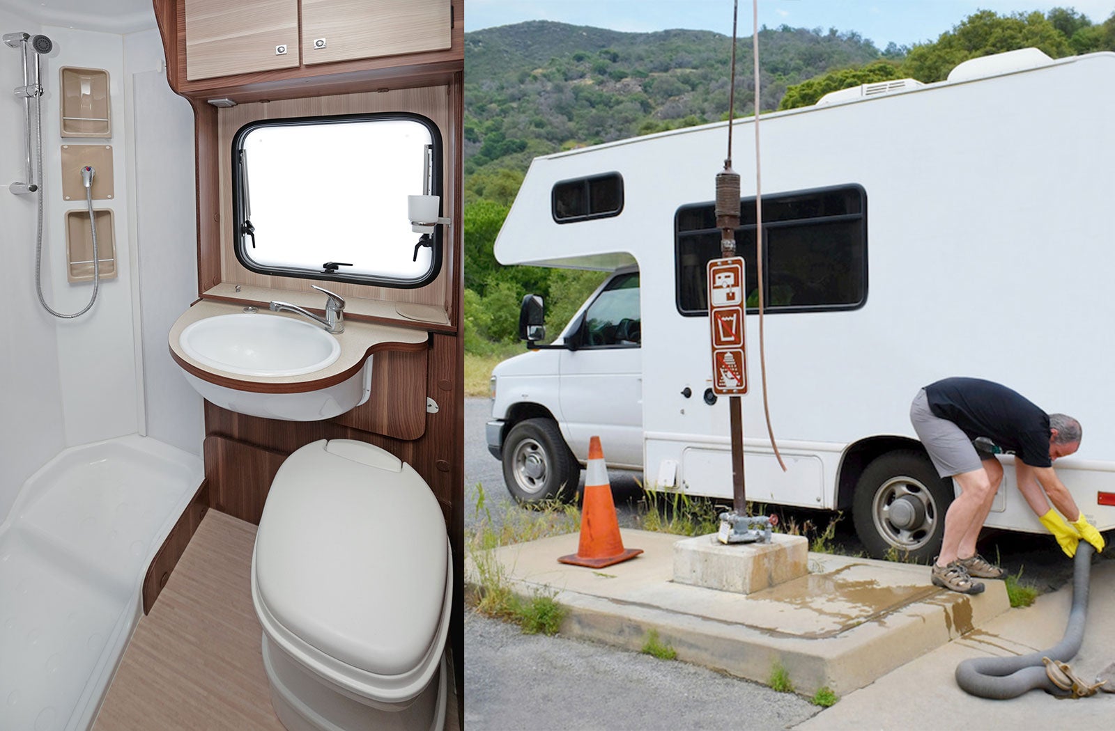 Portable RV/camper toilet and holding tank setup in Ludington, Michigan