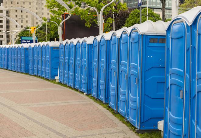 Seasonal porta potty units set up at a Ludington, Michigan venue